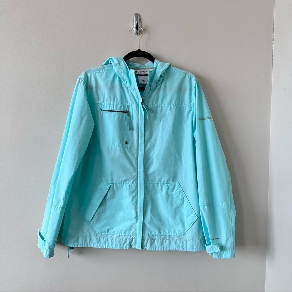 COLUMBIA-TEAL Cotton Blend “Omni-Shade Hiking Lightweight Jacket (Size:Large)